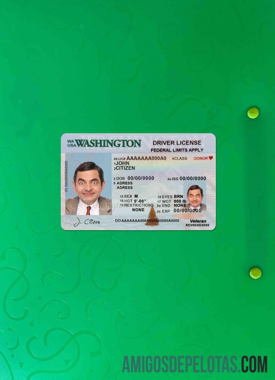 realista Modelo de carteira de motorista dos EUA em Washington em formato PSD (2018 – presente) Photolook FRONT